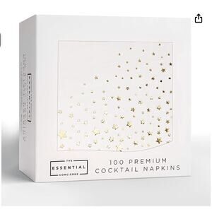 100 Stylish White and Gold Star Napkins, Cocktail Napkins, Wedding Napkins